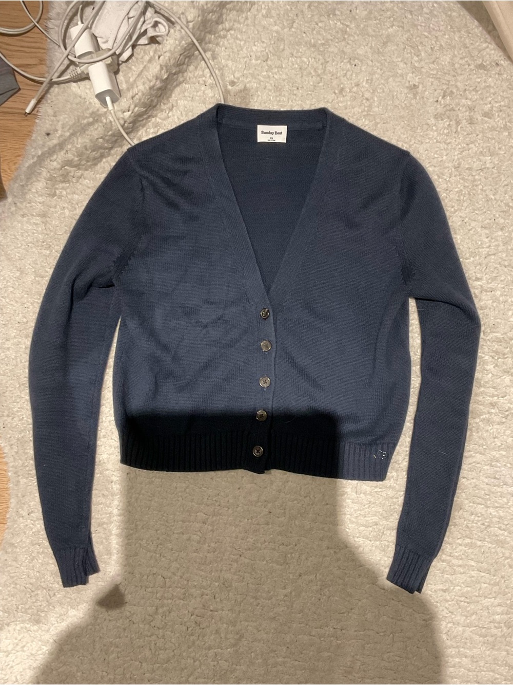 Sunday Best Navy Blue Button V-Neck Cardigan